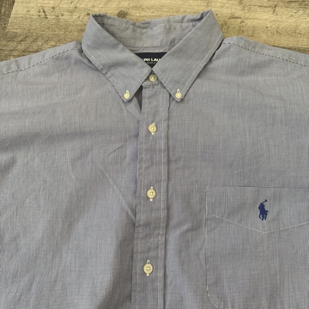 Ralph Lauren Golf TILDEN Short Sleeve Shirt Mens XXL Blue Check PONY 100% Cotton